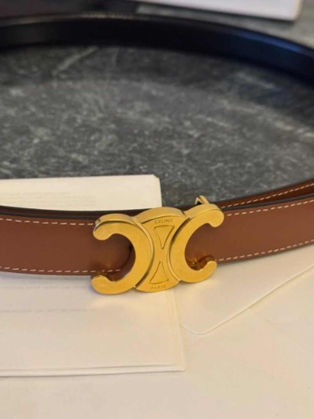 New Celine Triomphe Reversible Leather Belt - Black/Tan - 90cm - Picture 8 of 10